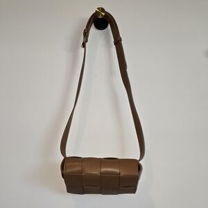 Quince Caramel Colored Woven Leather Crossbody Bag